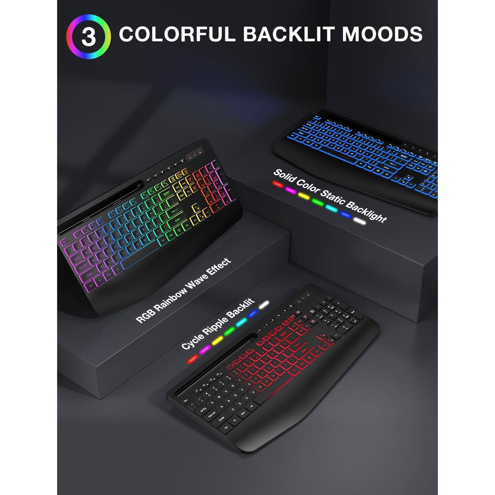 3 COLORFUL BACKLIT MOODS

- Solid Color Static Backlight
- RGB Rainbow Wave Effect
- Cycle Ripple Backlight