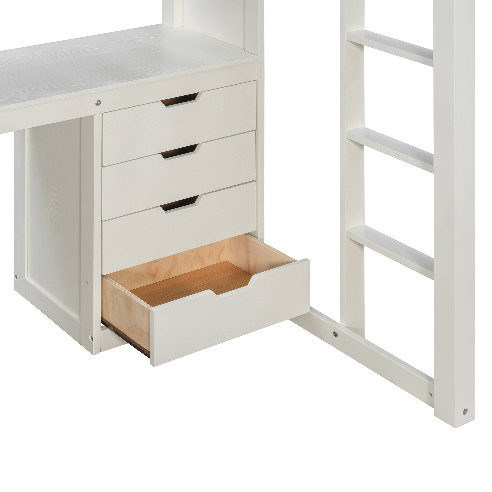 Alt View 2. Anysun - Twin Solid Wood Loft Bed with L-Shaped Desk & 4 Drawers - App-Controlled RGB Lights, USB Ports & 4-Tier Shelves - White.