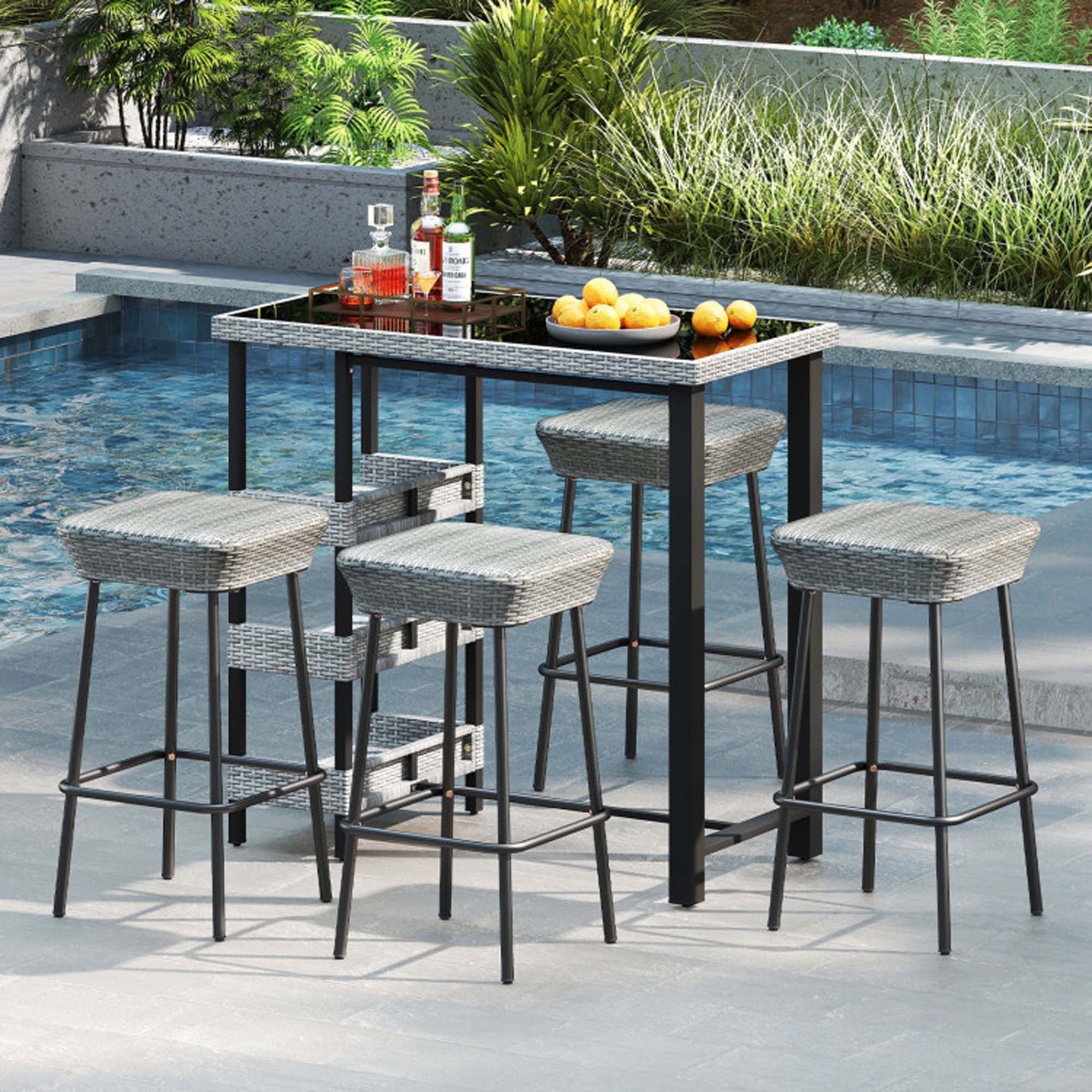 Alt View 1. Boyel Living - Tan with Footrest Patio Rattan Set of 2 Bar Stools - Gray.