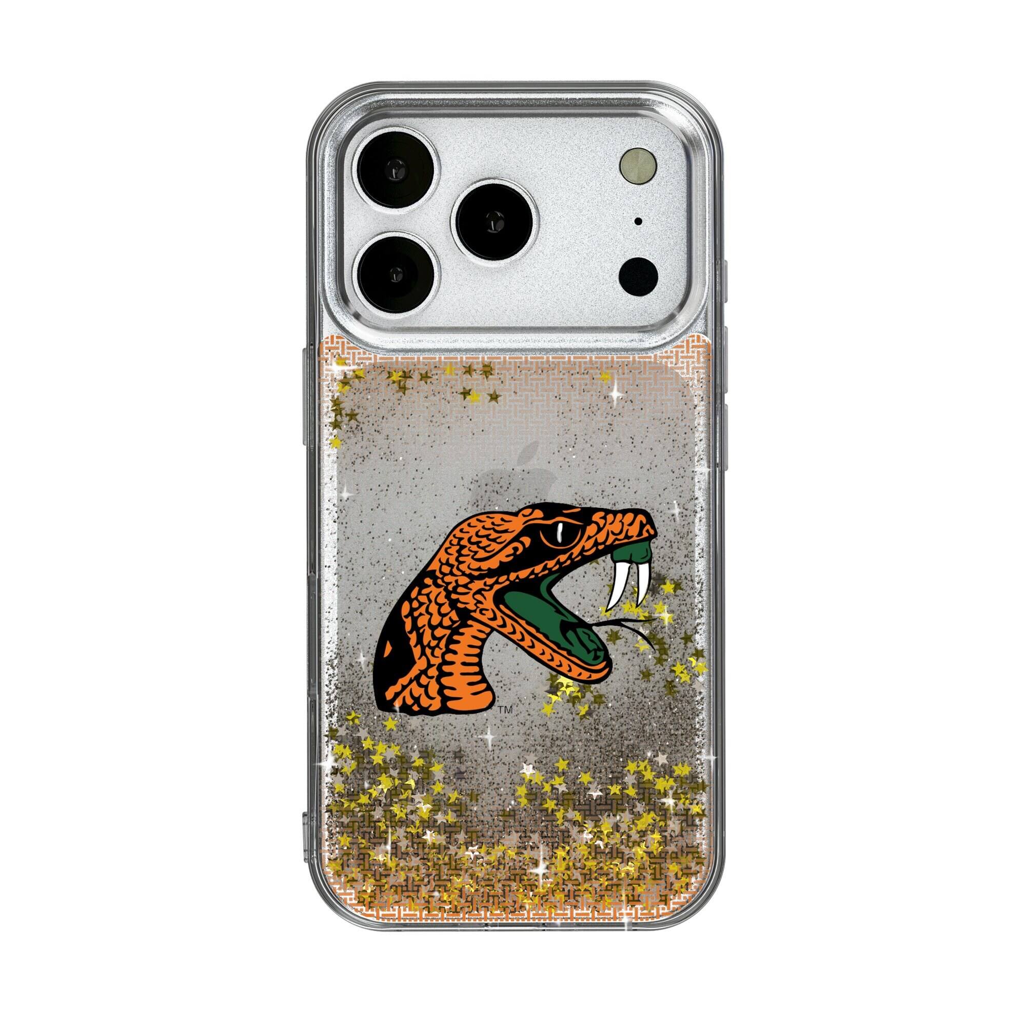 Keyscaper - NCAA - Florida A&M Rattlers Linen Logo iPhone Glitter Case - 14 - Multicolor