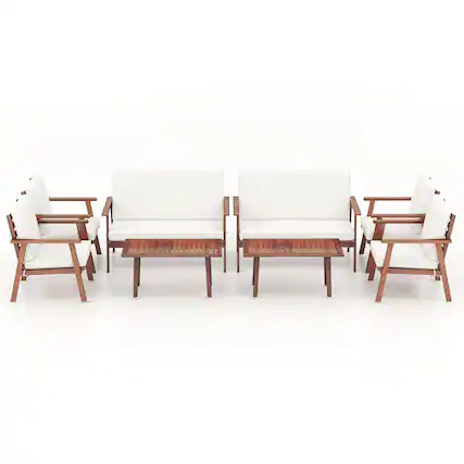 Front. Gymax - Gymax 8PCS Conversation Set Acacia Wood Sofa Coffee Table w/ Cushioned Seat Patio - Natural, White.