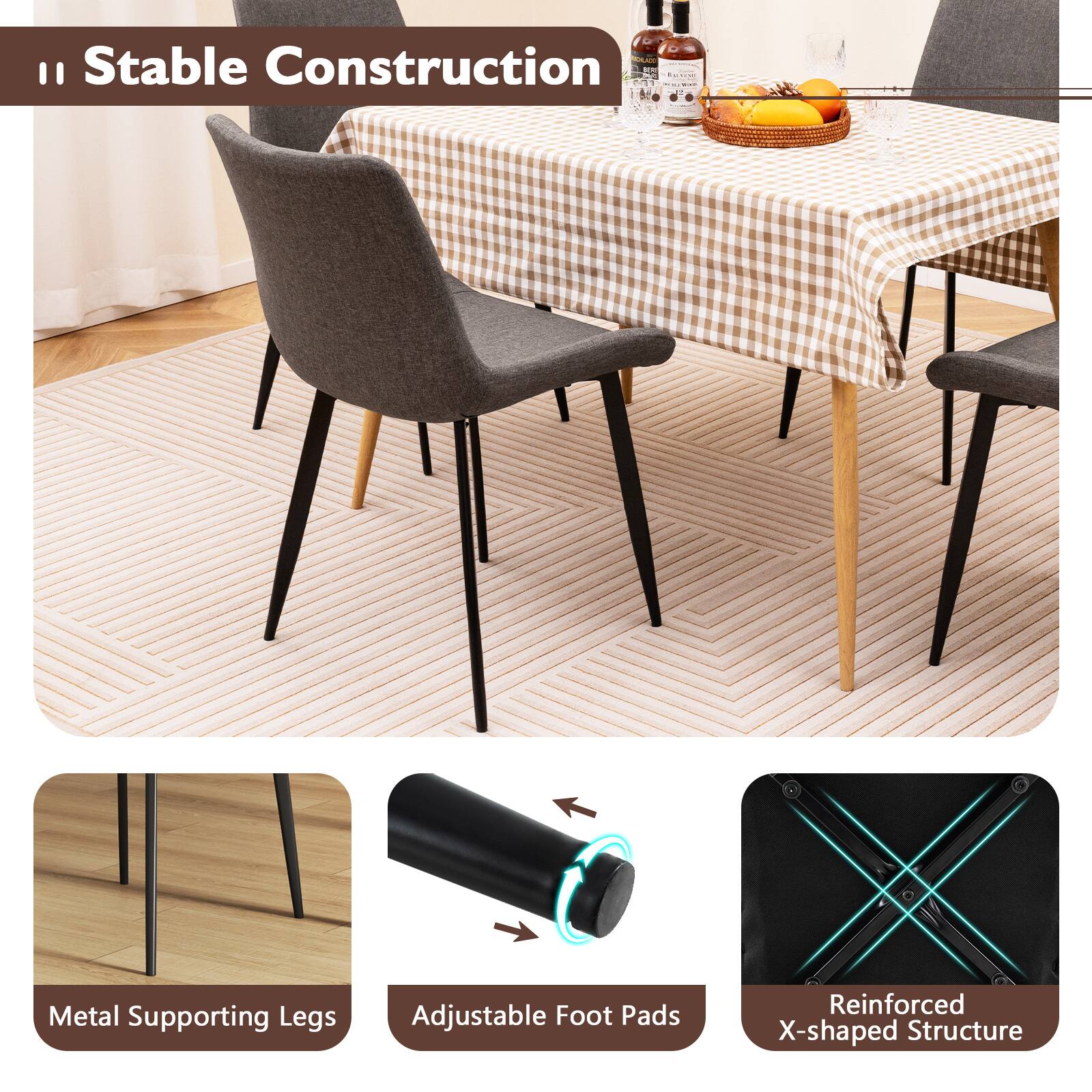 Stable Construction

- Metal Supporting Legs
- Adjustable Foot Pads
- Reinforced X-shaped Structure