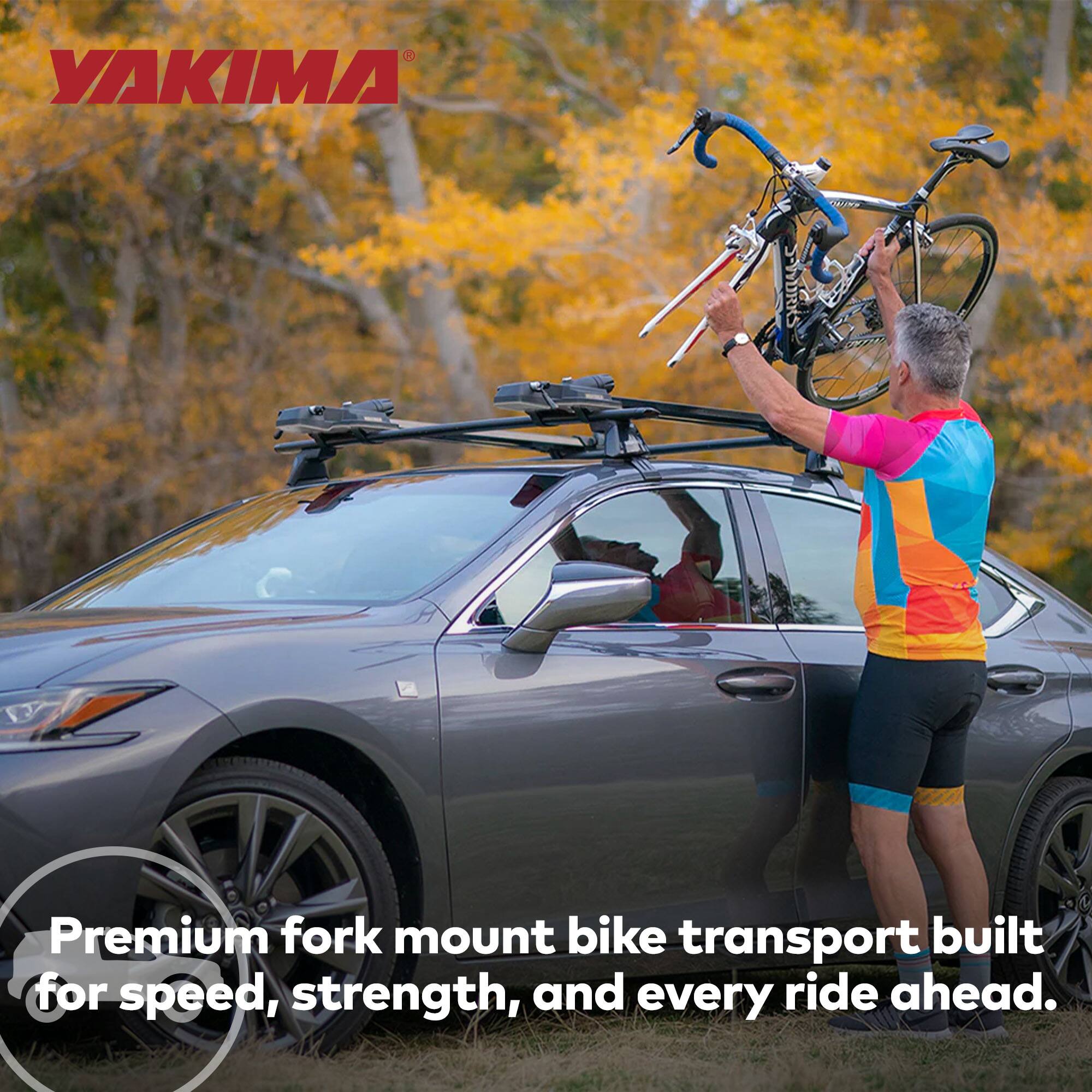 YAKIMA SHICAA-S Premium fork mount bike transport built for speed, strength, and every ride ahead.