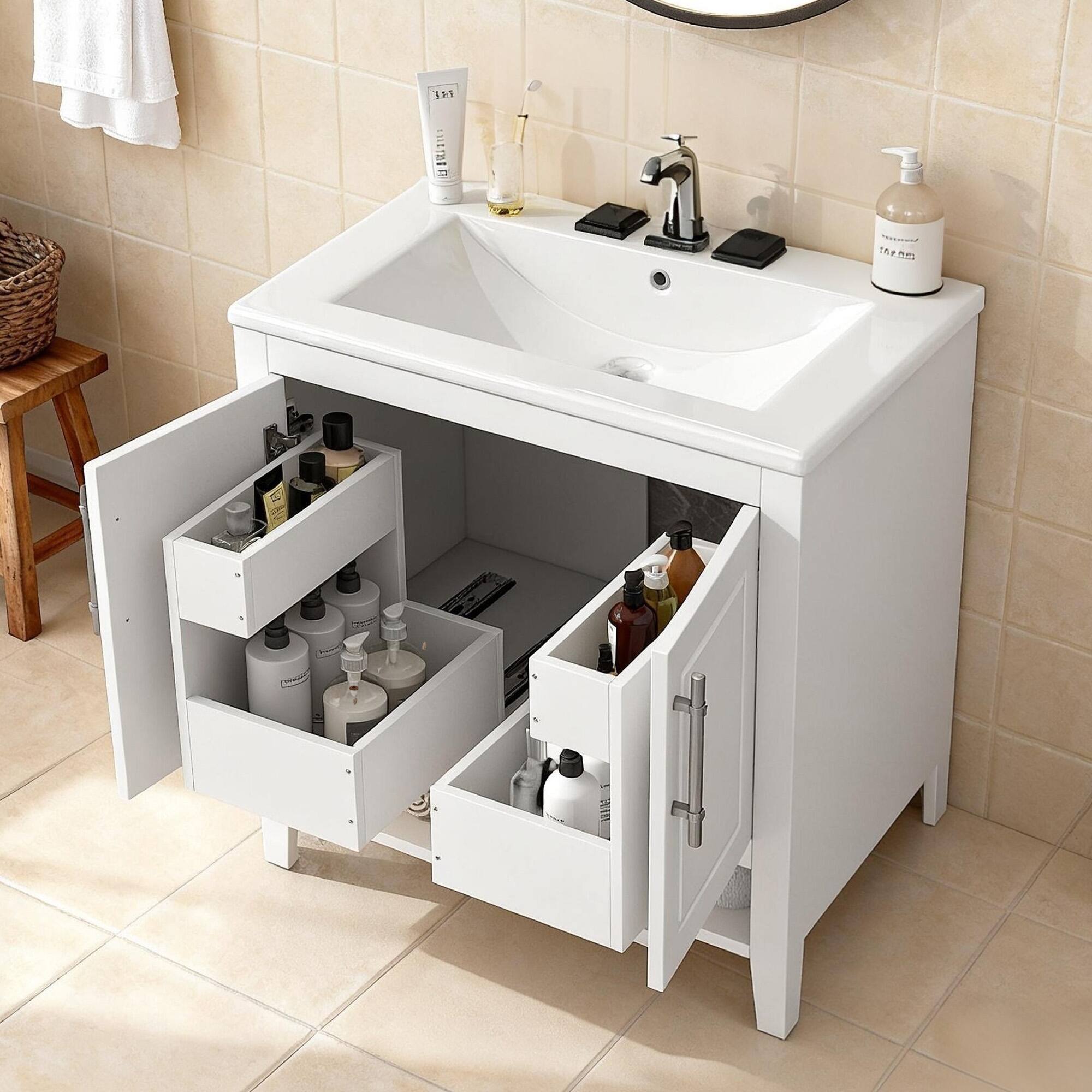 Alt View 1. Yardgrace - Yardgrace Bathroom Vanity with Sink 30 Inch Bathroom Storage Vanity with 2 Doors Free Standing Cabinet Easy Assembly - White.