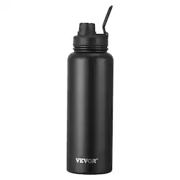 VEVOR - 40 oz Insulated Water Bottle, Stainless Steel Camping & Hiking Hydration Flask with Wide Mouth Lid, Sports Coffee Cup - Black Body, Black Lid