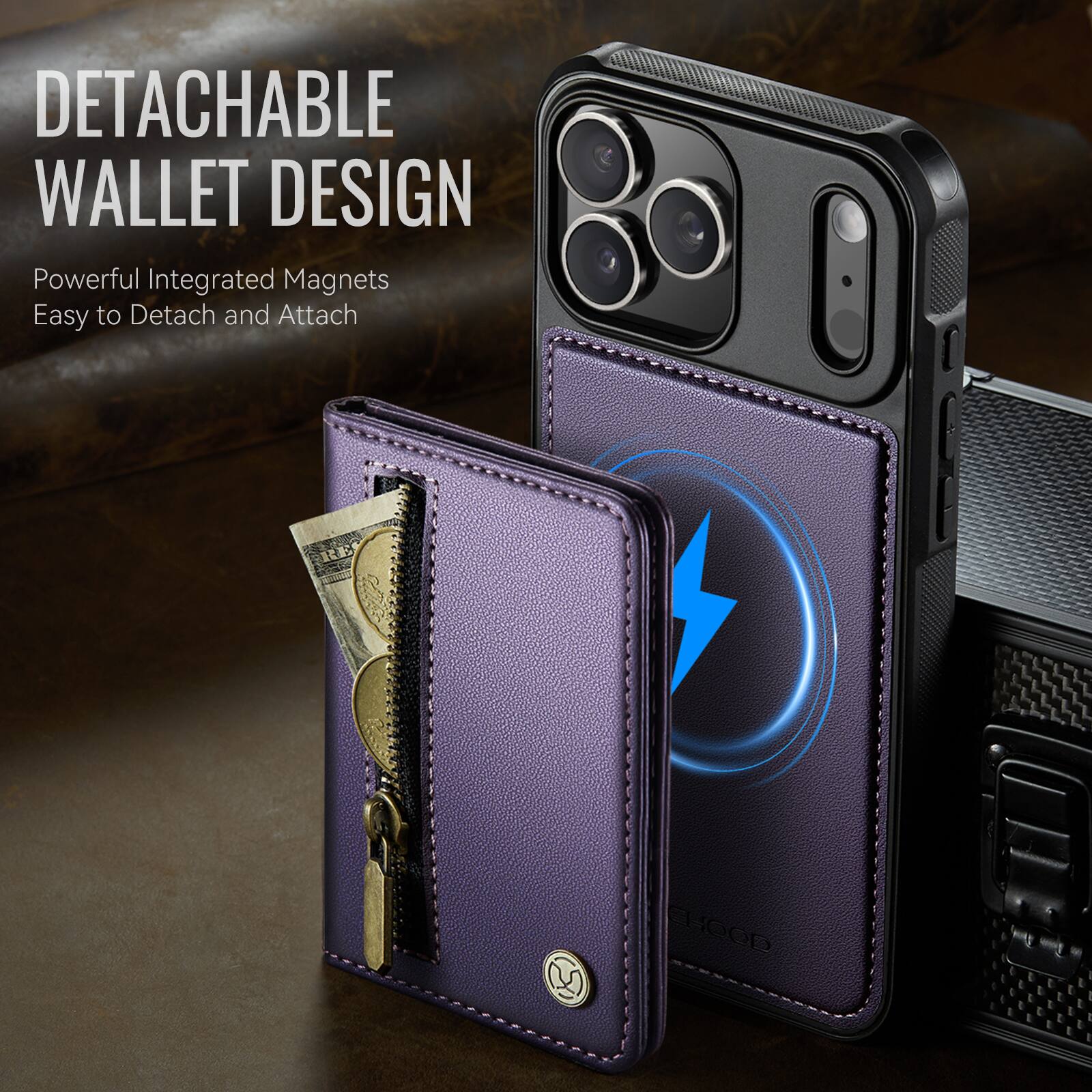 DETACHABLE WALLET DESIGN  
Powerful Integrated Magnets  
Easy to Detach and Attach