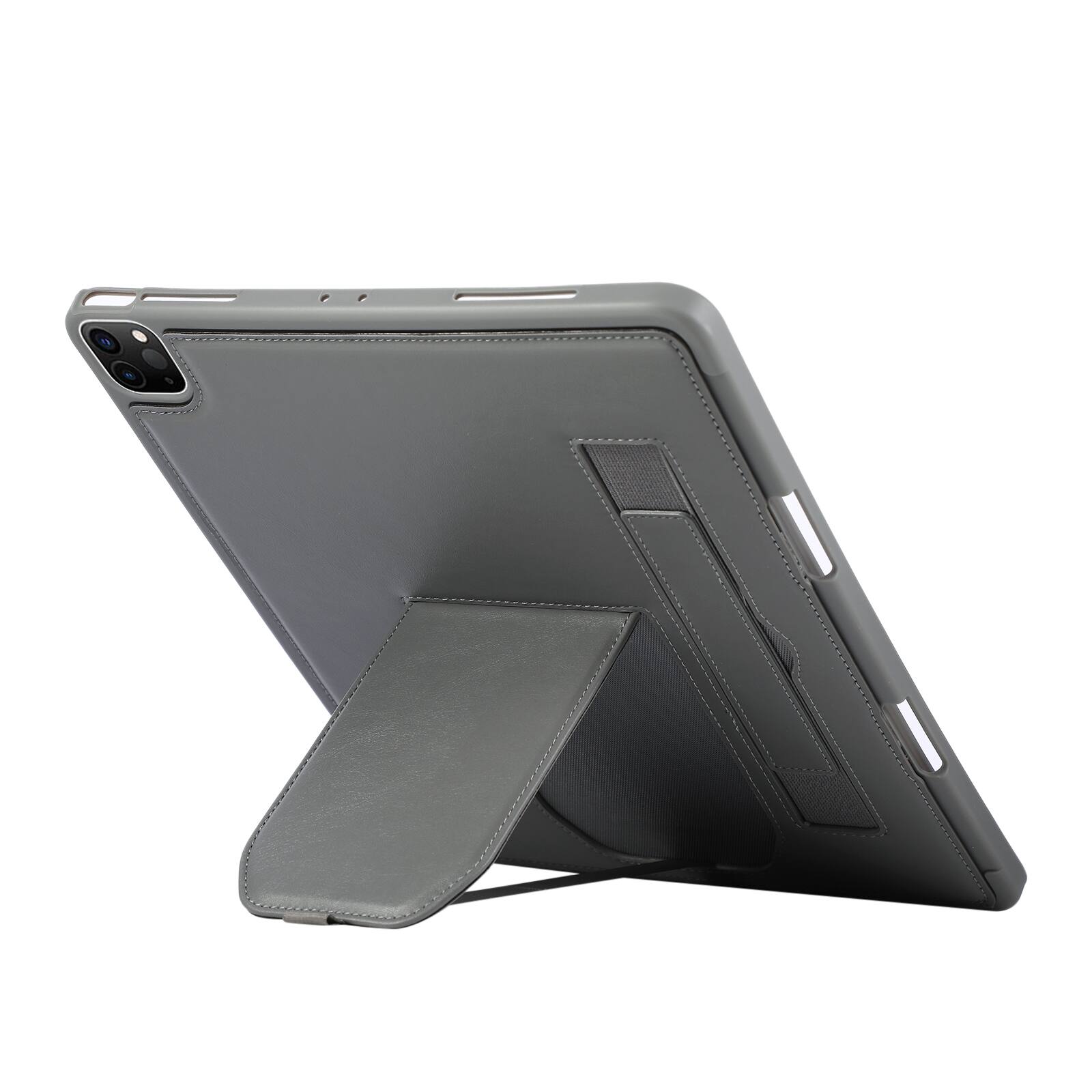 Back. UUCOVER - Case for iPad Air 13-inch M4 M3 M2 (2026/2025/2024) Shockproof PU Leather Hand Strap Kickstand Pencil Holder Cover - Gray.