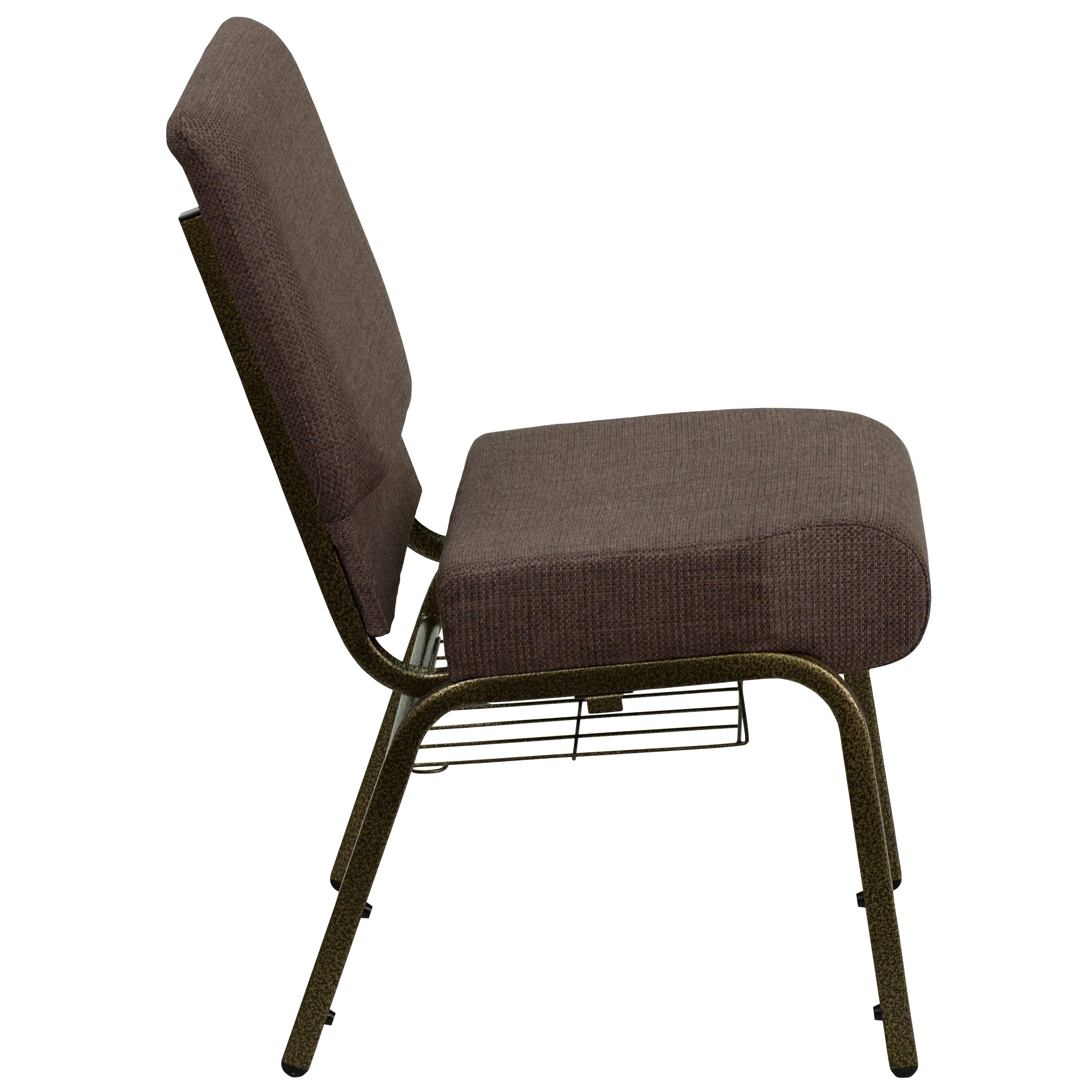 Alt View 6. Emma + Oliver - 4 Pack 21''W Church Chair with Book Rack - Brown Fabric/Gold Vein Frame.