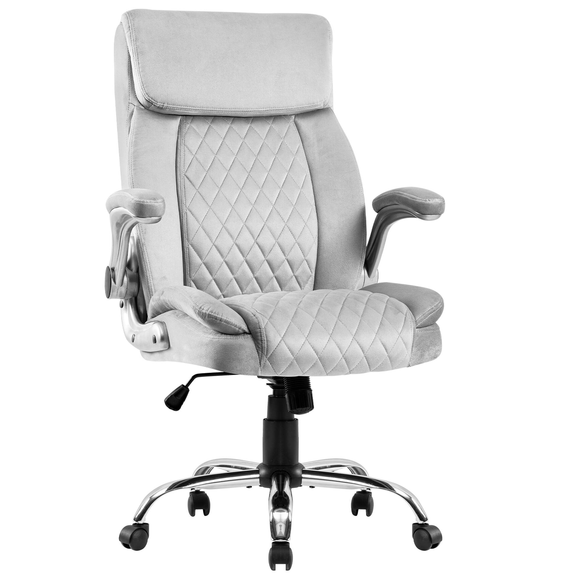 Front. Spaco - Spaco Executive Velvet Office Chair with Ergonomic, Adjustable Lumbar, Headrest, 360 Swivel, for Home Office - Grey.