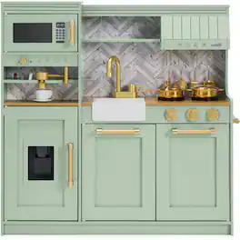 Best Choice Products - Wooden Toddler Kitchen Playset with Espresso Machine, Toy Storage and 17 Accessories - Sage