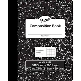 Pacon - Composition Book, Black Marble, 1/5" Quadrille Ruled, 9-3/4" x 7-1/2", 100 Sheets