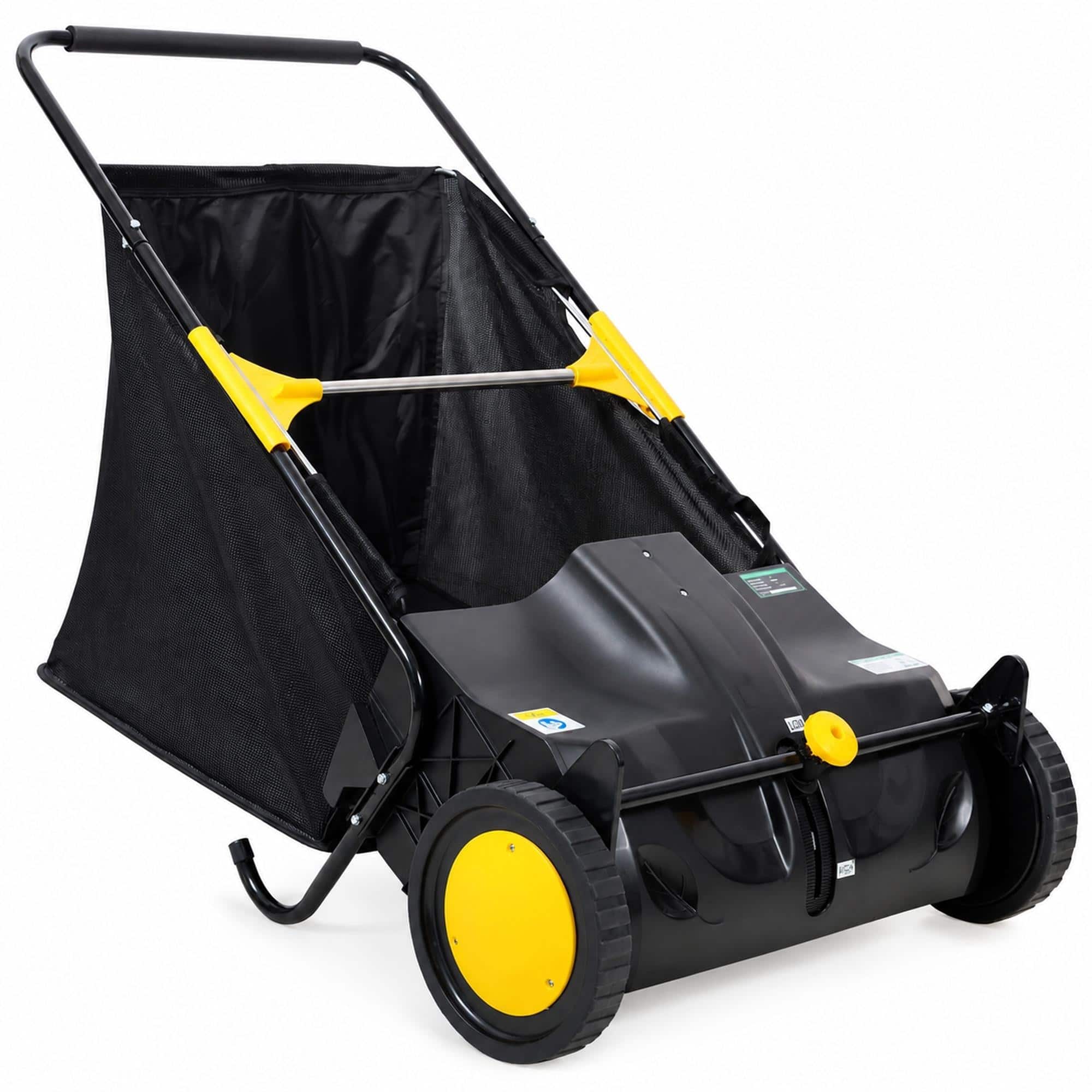 RYHNUYNE - Hand Push Lawn Sweeper, 21 Inch Leaf and Grass Collector, 3.5 cu - Black