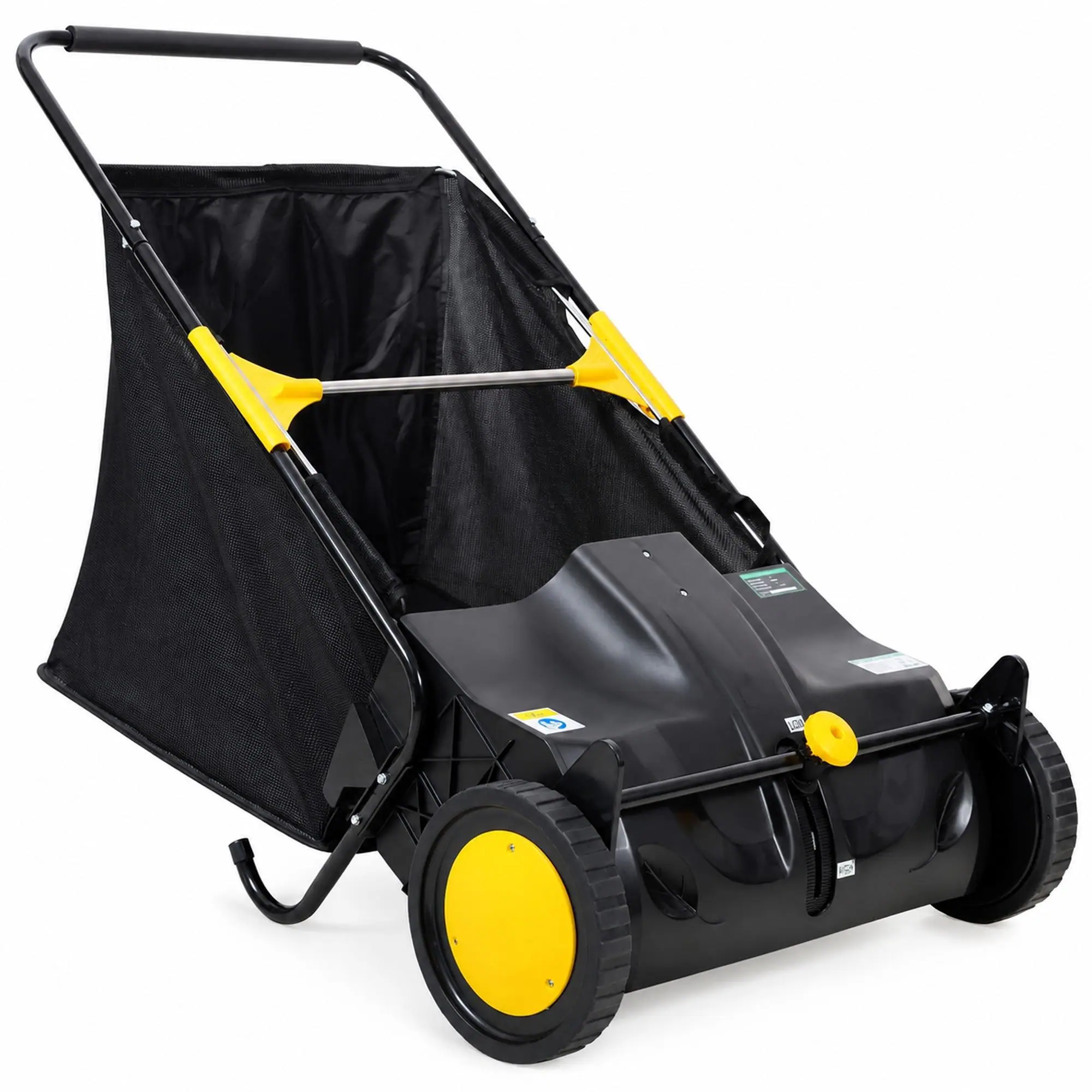 Front. RYHNUYNE - Hand Push Lawn Sweeper, 21 Inch Leaf and Grass Collector, 3.5 cu. - Black.