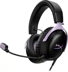 Front. HyperX - Cloud III Wired Gaming Headset for PC, PS5, PS4, Xbox Series X|S, Xbox One, Nintendo Switch, and Mobile - Black/Lavender.