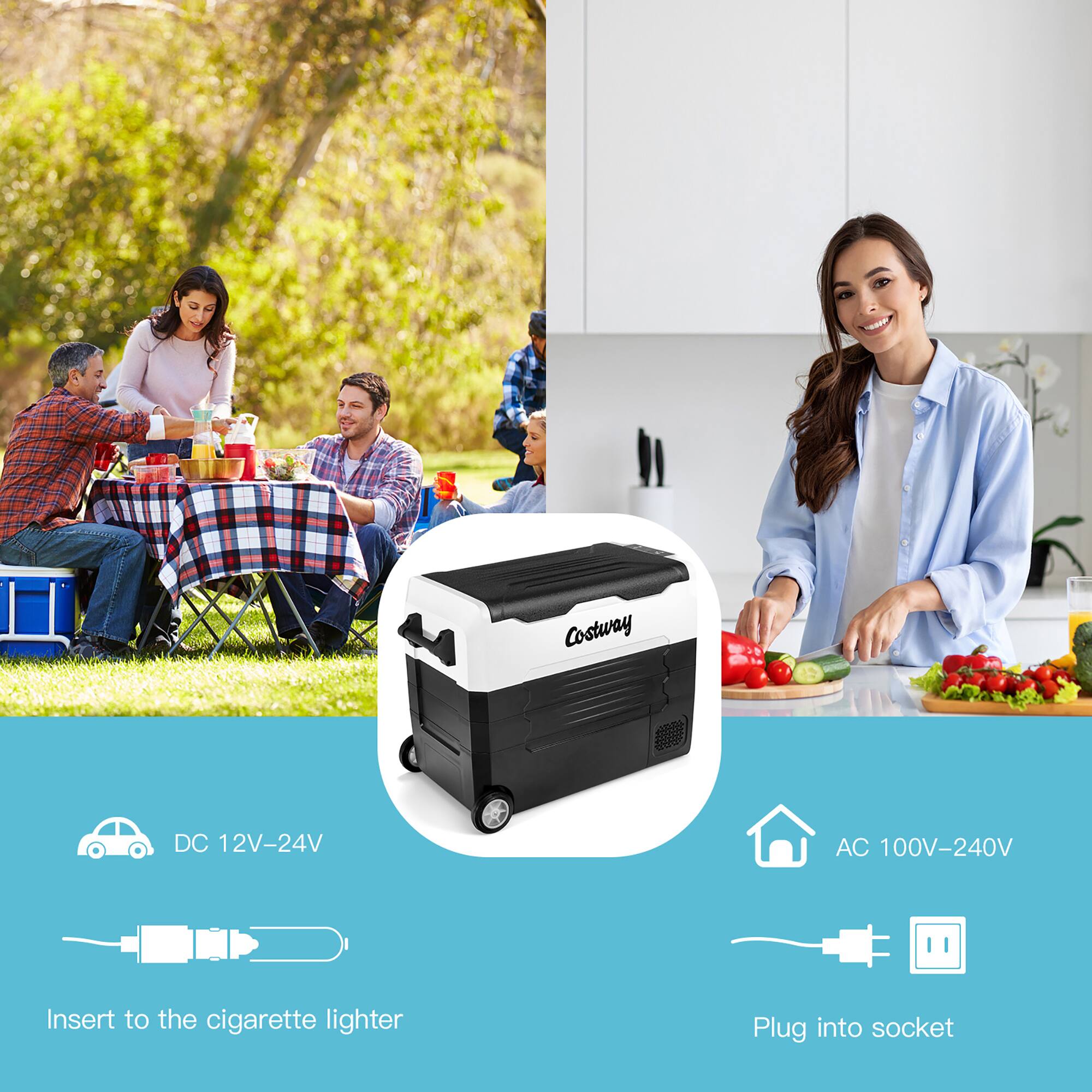 Costway 58 Quarts Car Refrigerator Portable RV Freezer Dual Zone w