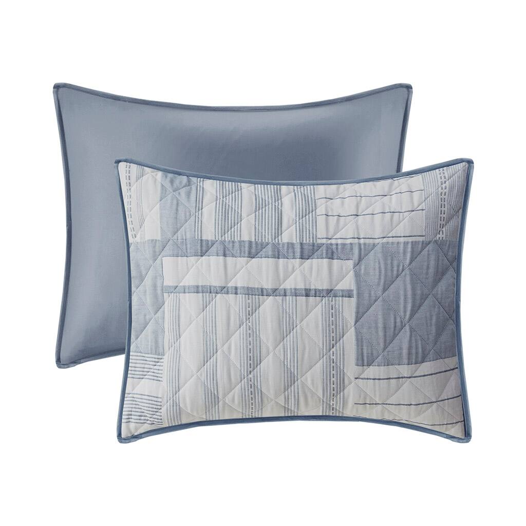 Alt View 4. Gracie Mills - Gracie Mills Fletcher 3 Piece Jacquard Patchwork Quilt Set - Blue.