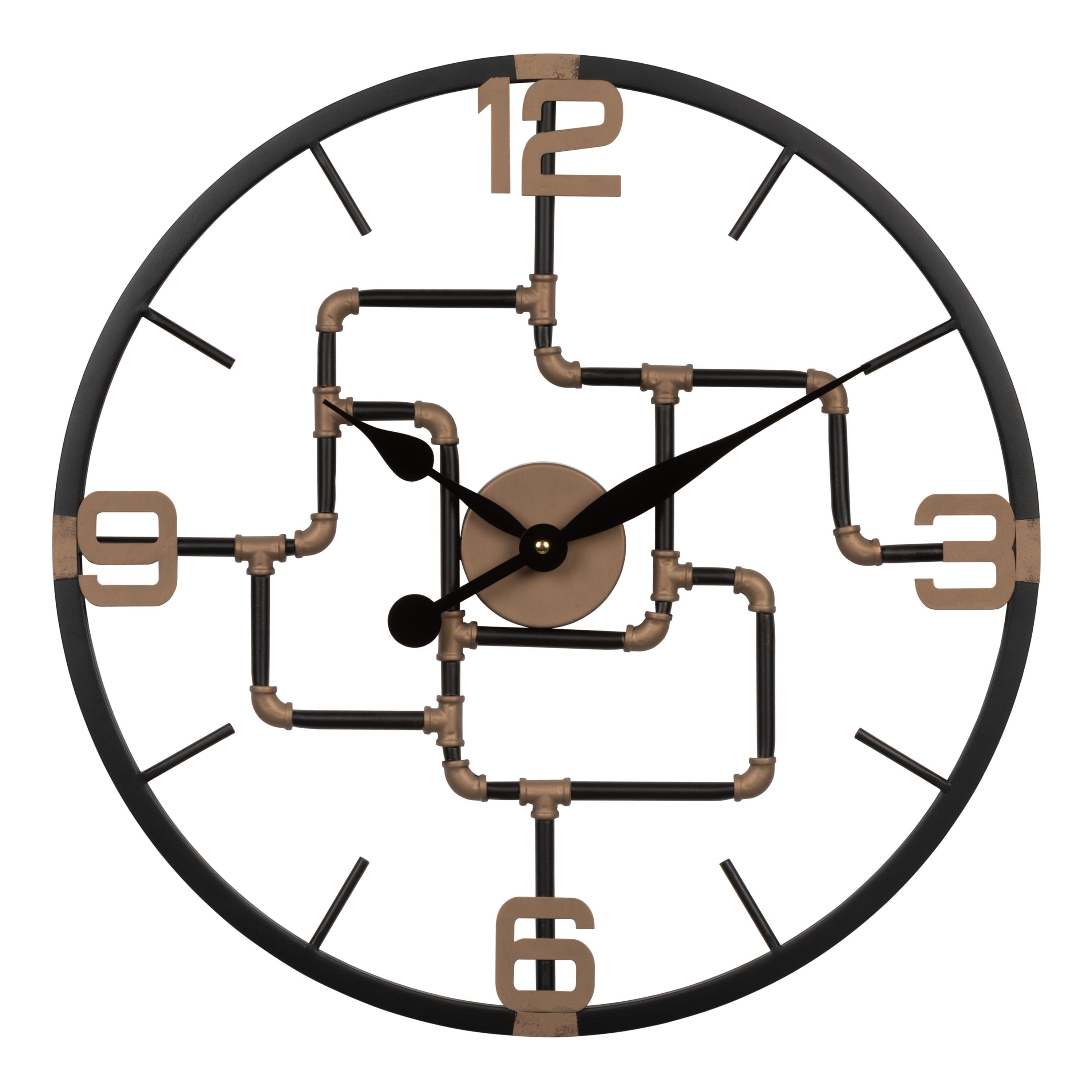 La Crosse Clock Co. - 20 Inch Pipeworks Metal Analog Quartz Wall Clock - Black/Antique Brass