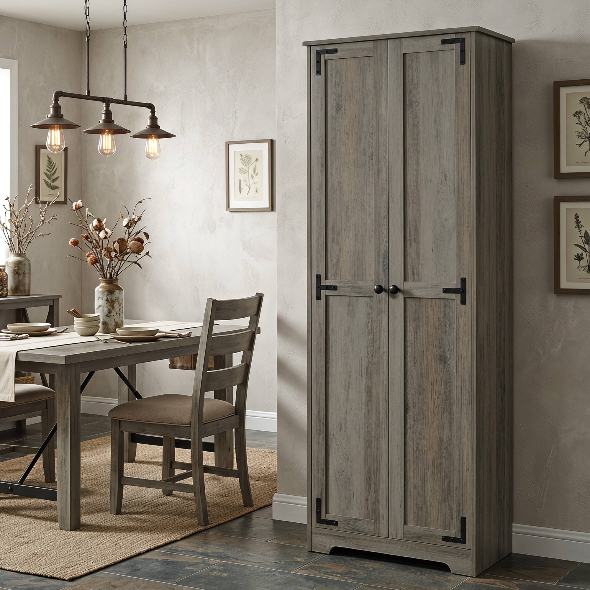 Alt View 1. Homcom - 67" Farmhouse Pantry Cabinet, Freestanding Food Pantry Cabinet with Adjustable Shelves - Gray.