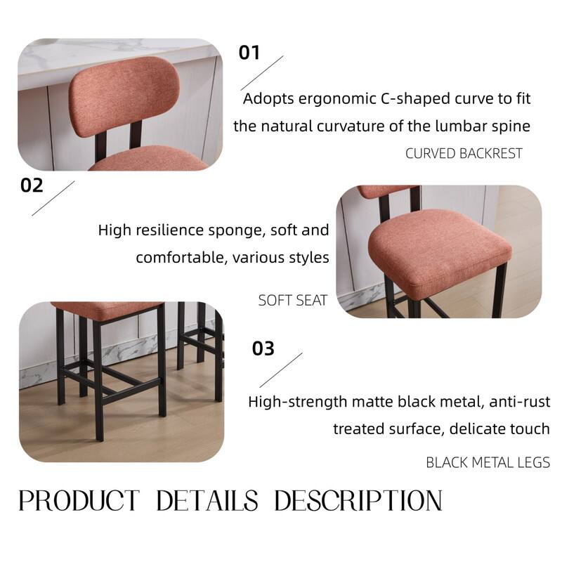 01 Adopts ergonomic C-shaped curve to fit the natural curvature of the lumbar spine  
CURVED BACKREST  

02 High resilience sponge, soft and comfortable, various styles  
SOFT SEAT  

03 High-strength matte black metal, anti-rust treated surface, delicate touch  
BLACK METAL LEGS  

PRODUCT DETAILS DESCRIPTION