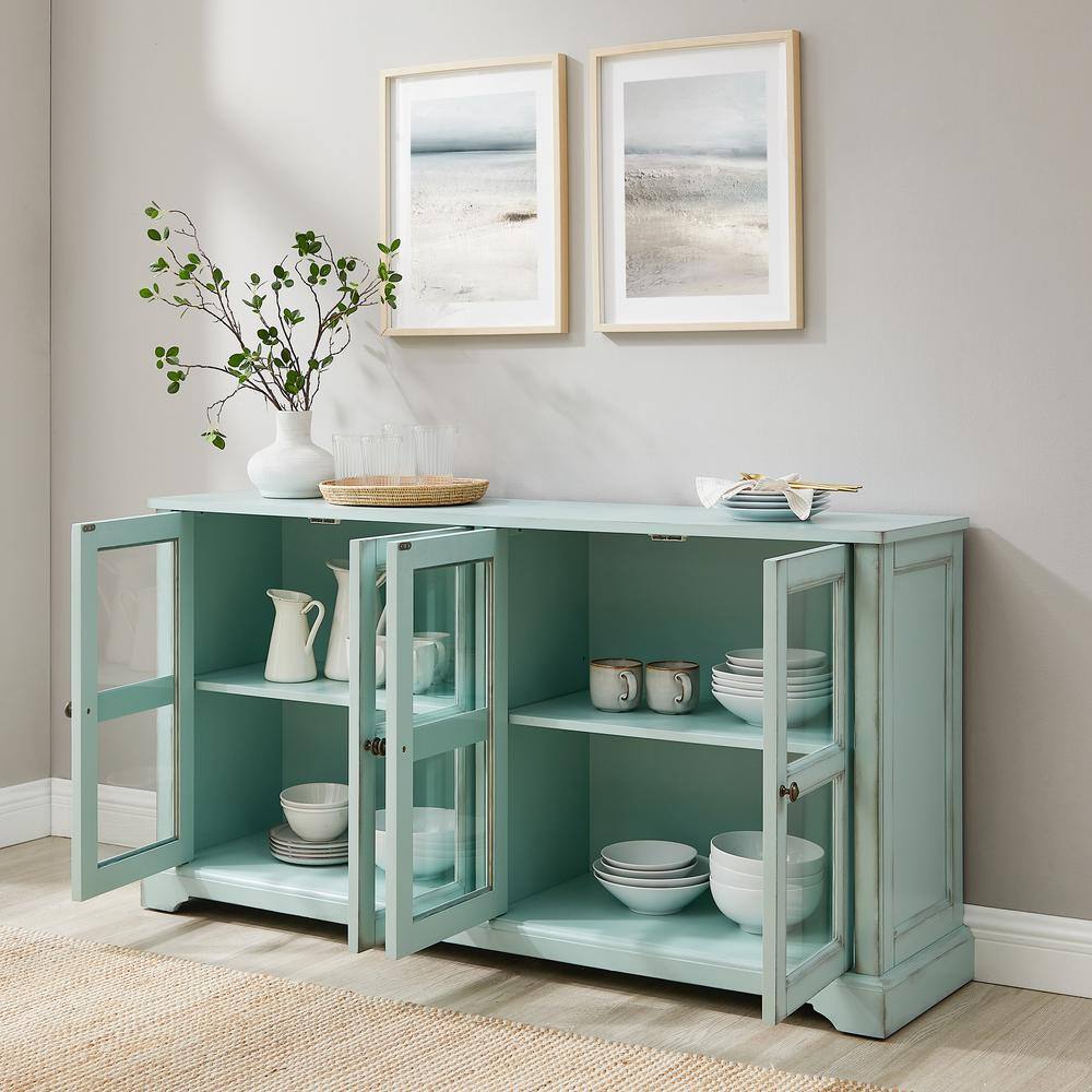 Alt View 8. Crosley Furniture - Holbrook Glass Door Sideboard - Distressed Seafoam Blue.