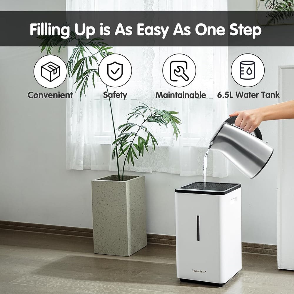 MOSZAR LLC - 6.5L Evaporative Humidifier, Whole Room, Top-Fill, 7 Speeds, Auto Humid, White