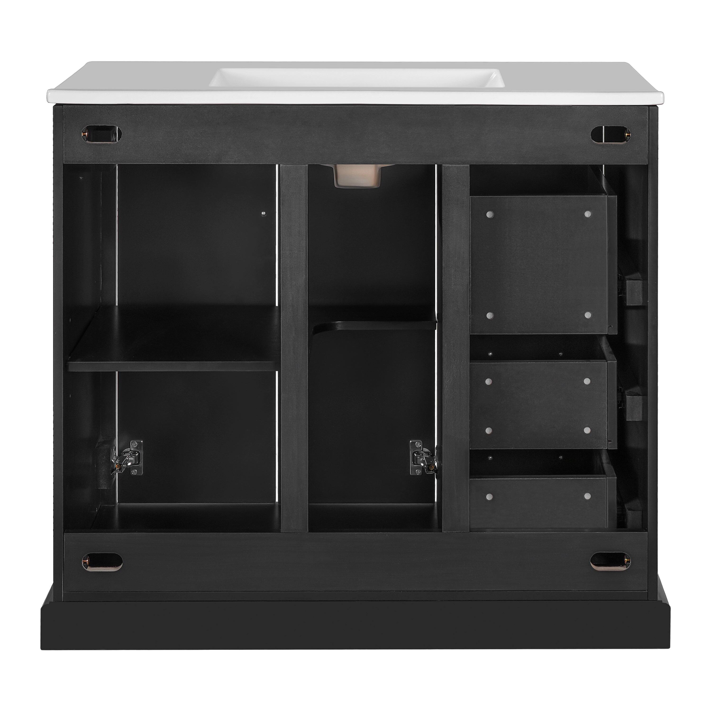 Left. Boyel Living - 36 Inch Black Modern Bathroom Vanity with Ceramic Sink Soft Close Doors 3 Drawers Adjustable Shelf Solid Wood and MDF - Gray.