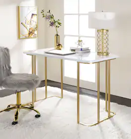 TinyHomie - Estie White and Gold Finish Writing Desk - Gold and White