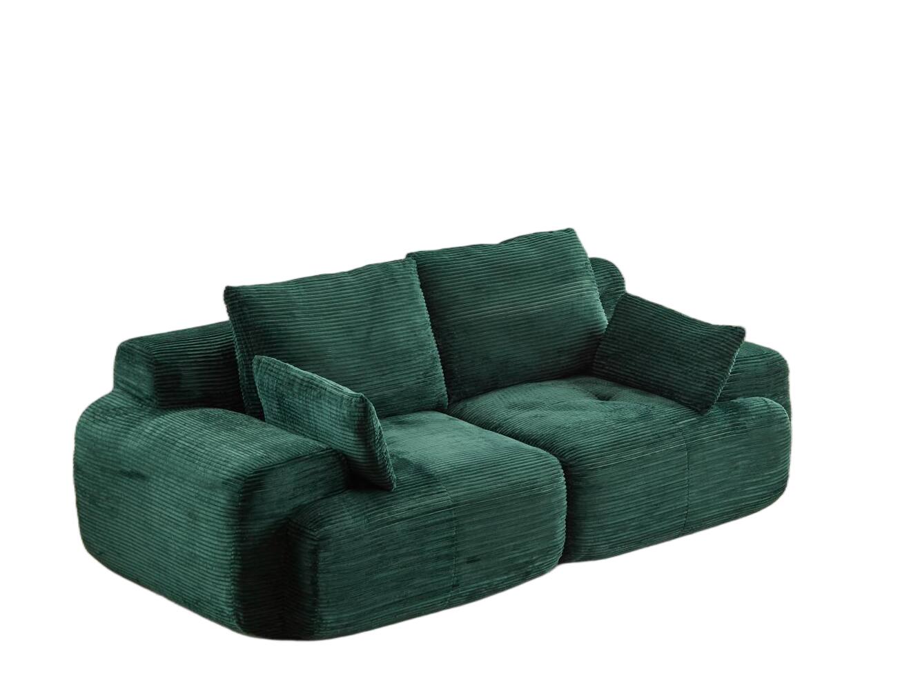 Back. Whisen - 2-Seater Modular Corduroy Sofa, Memory Foam Cloud Couch, Deep Loveseat for Living Room, No Assembly - Green.
