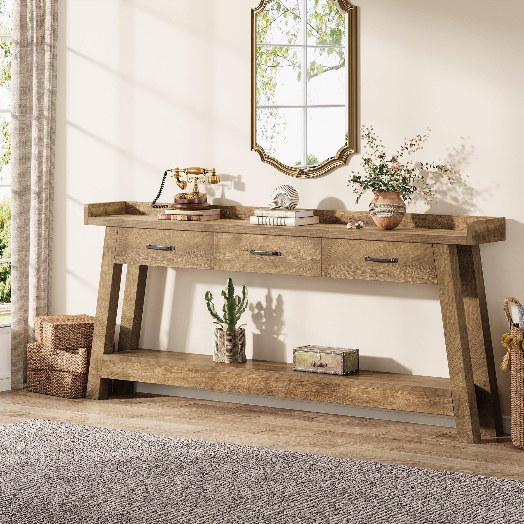 Alt View 2. Tribesigns - 70.9-Inch Long Console Table with 3 Drawers, 2-Tier Sofa Table - Brown.