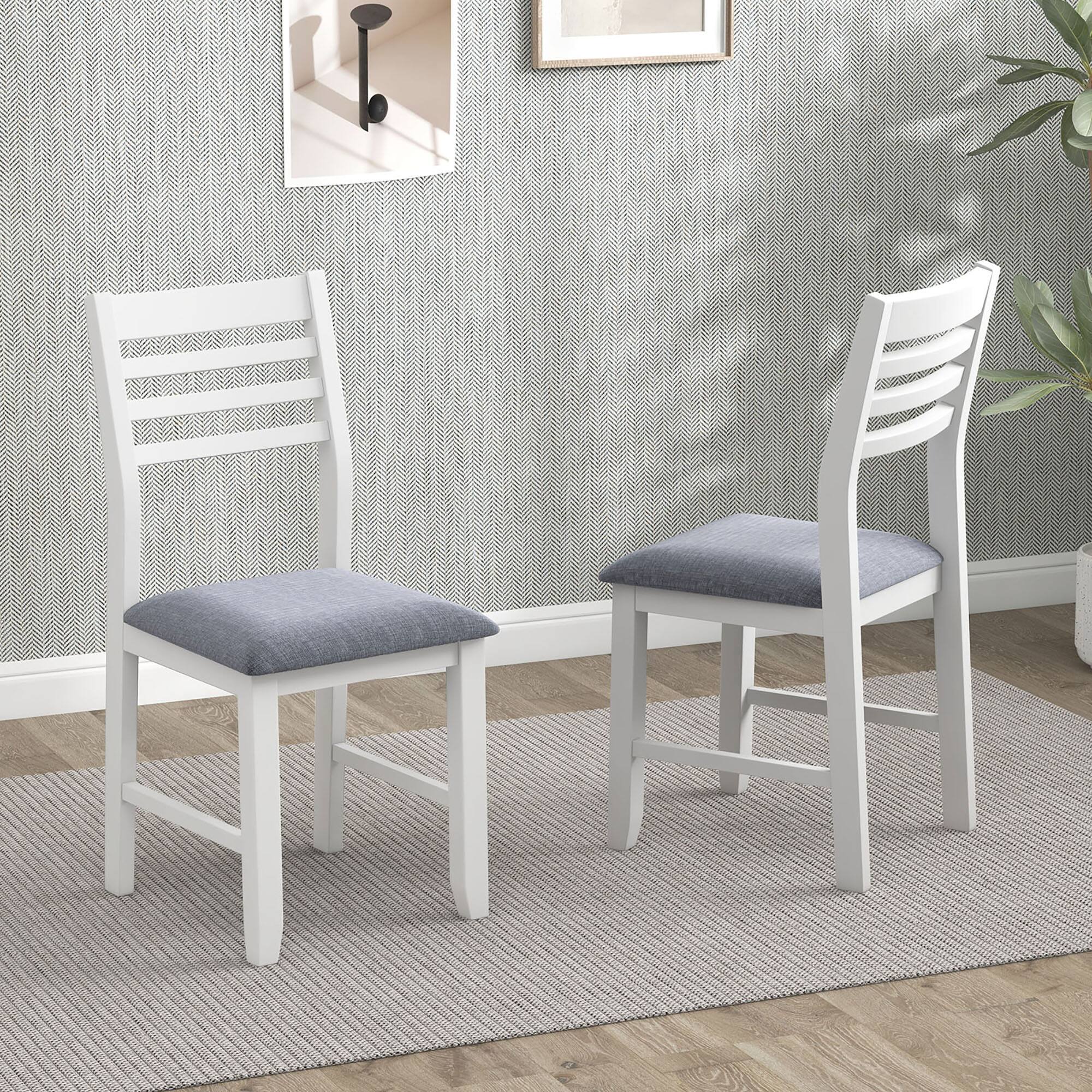 Alt View 1. Gymax - Gymax Wooden Dining Chair Set of 2 Kitchen Side Chairs w/ Rubber Wood Frame Ladder Back White - White, Grey.