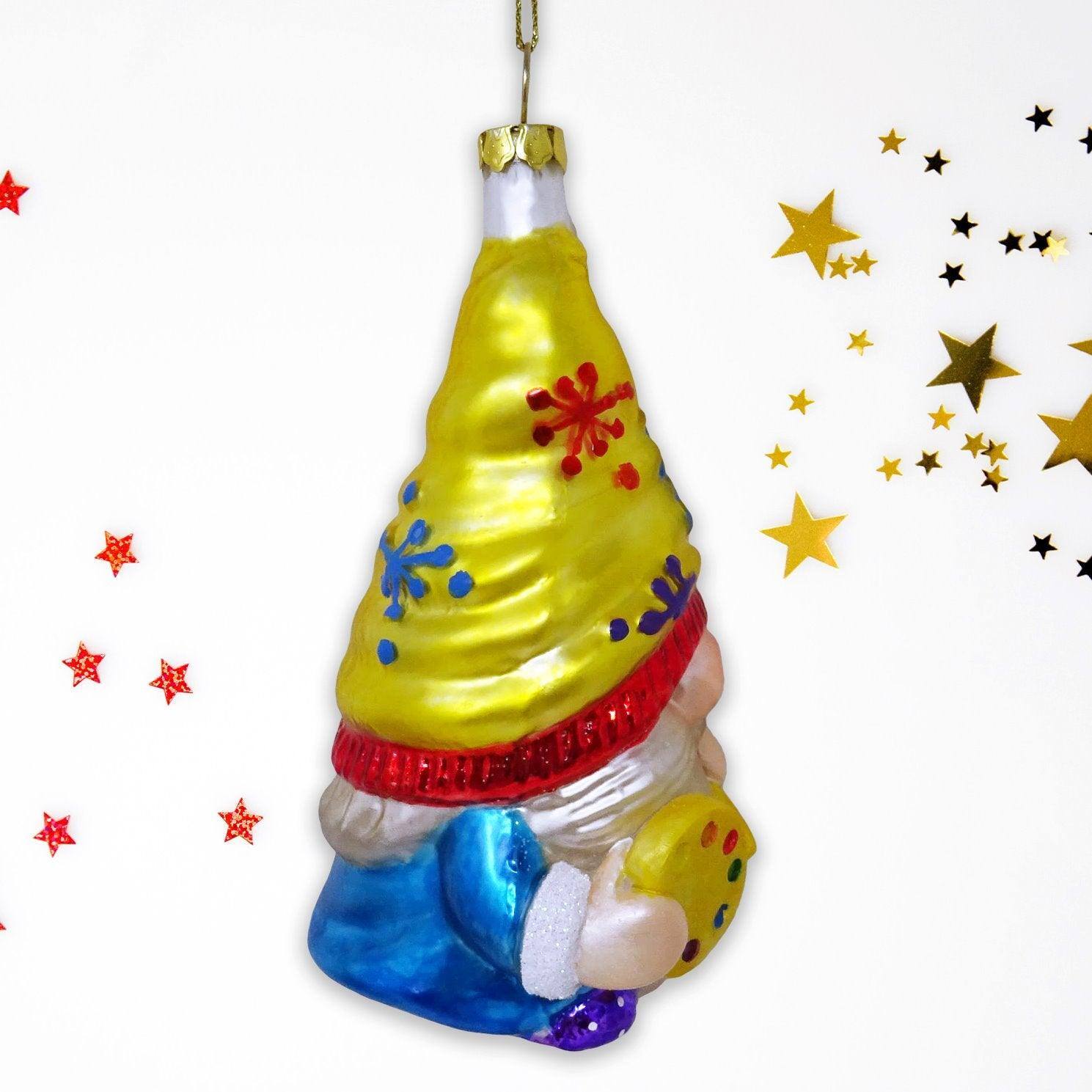 Left. OrnamentallyYou - Painter Artist Gnome Glass Christmas Ornament - Multi-colored.