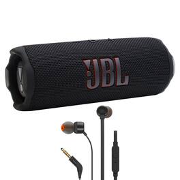 Flip 7 Portable Waterproof Bluetooth Speaker + JBL T110 in Ear Headphones - Black