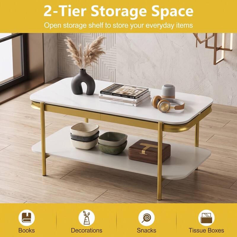 2-Tier Storage Space  
Open storage shelf to store your everyday items

Books  
Decorations  
Snacks  
Tissue Boxes