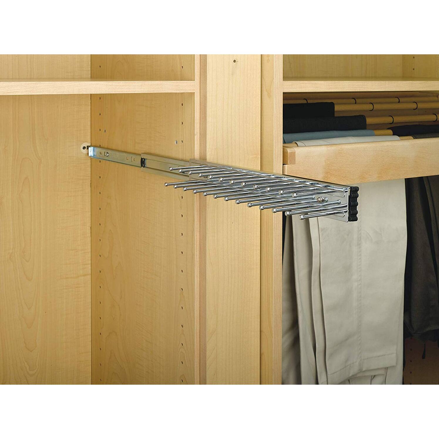 Alt View 4. Rev-A-Shelf - Rev-A-Shelf TRC-12CR 12-Inch Side Mount Extending Tie Rack, Chrome (2 Pack) - Chrome.