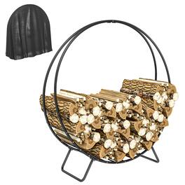 Outsunny - 48 Inch Firewood Rack Outdoor Indoor with Zipper Cover, Waterproof Firewood Holder - Black