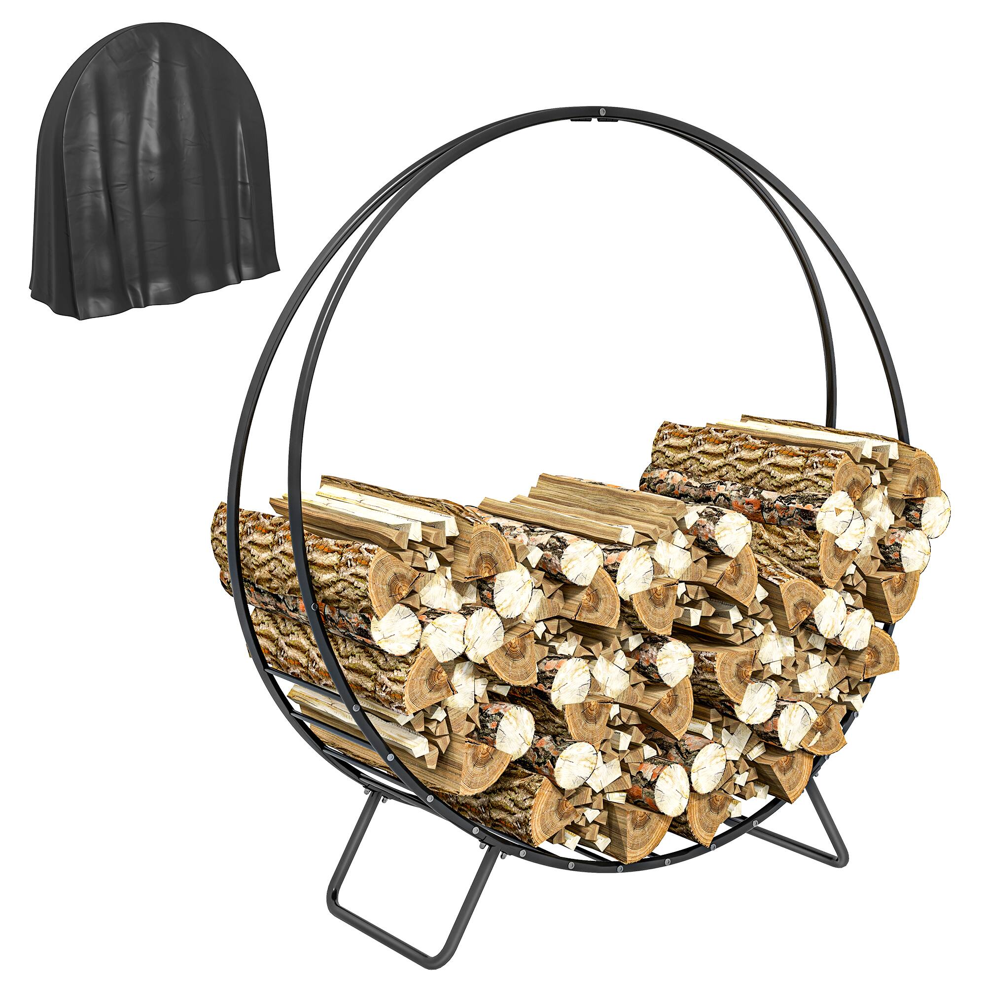 Front. Outsunny - Outsunny 48 Inch Firewood Rack Outdoor Indoor with Zipper Cover, Waterproof Firewood Holder - Black.