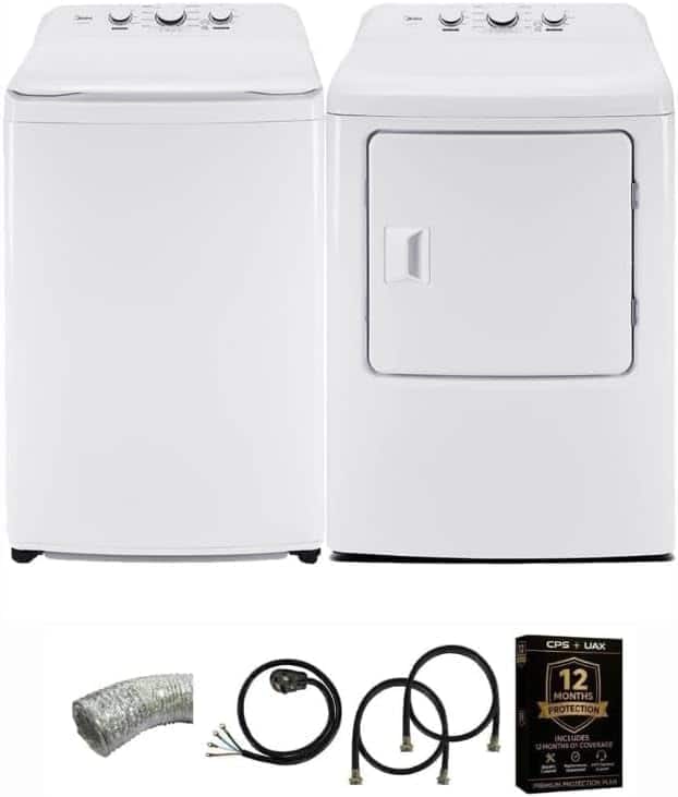 Midea - Top Load Washer and Dryer Pair 3.9 Cu Ft High Efficiency Washer and 6.7 Cu Ft Electric Dryer Bundle with 8 C - White