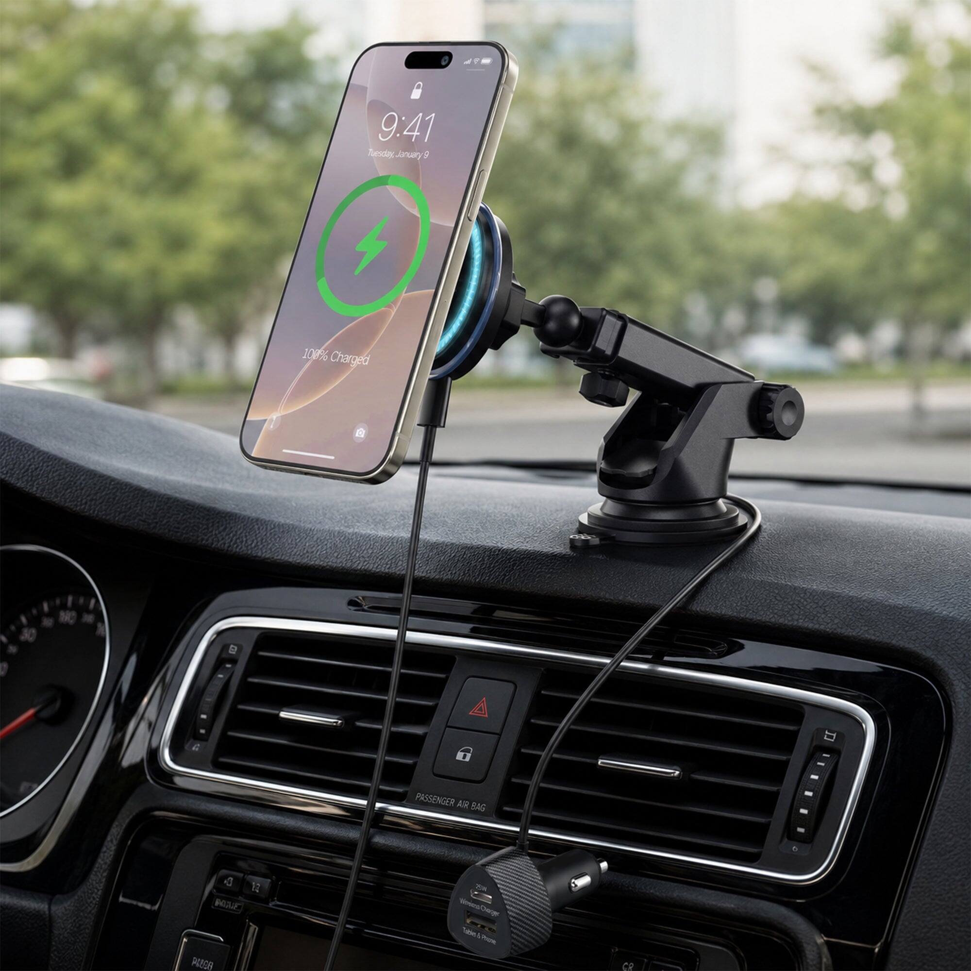 iBasics 15W MagSafe Car Charger Mount – Vent, Dash & Windshield Phone ...