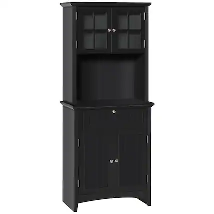 Front. Homcom - Elegant Buffet with Hutch, Kitchen Pantry Storage Cabinet with Framed Glass Door Drawer and Microwave Space Black - Black.