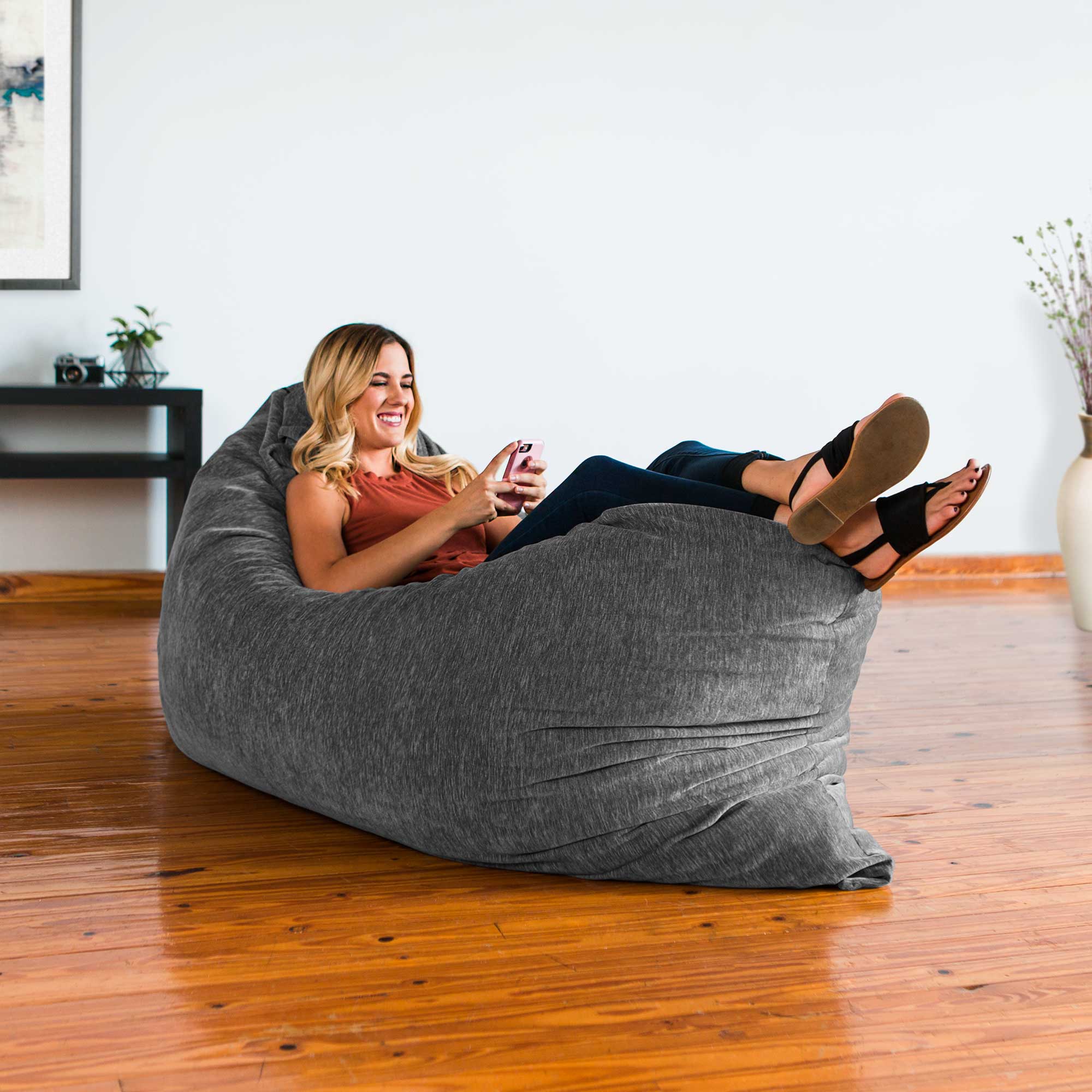 Left. Jaxx - Jaxx Bean Bags Jaxx Floor Pillow Bean Bag Lounger with Chenille Cover Grey… - Premium Chenille - Grey.