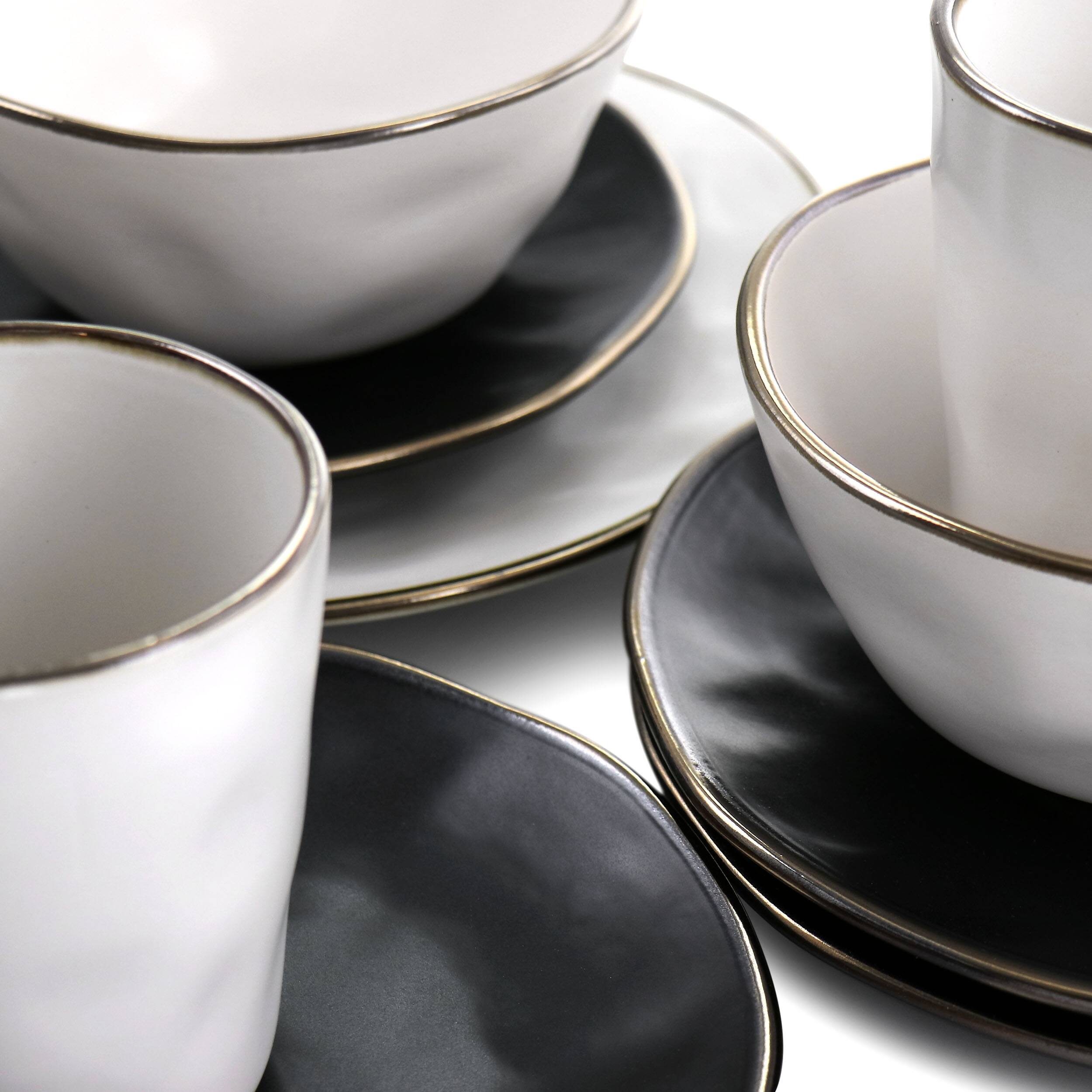 Alt View 3. Elama - Elama Roman 16 Piece Stoneware Dinnerware Set in Assorted Matte with Gold Rim - Assorted with Gold.
