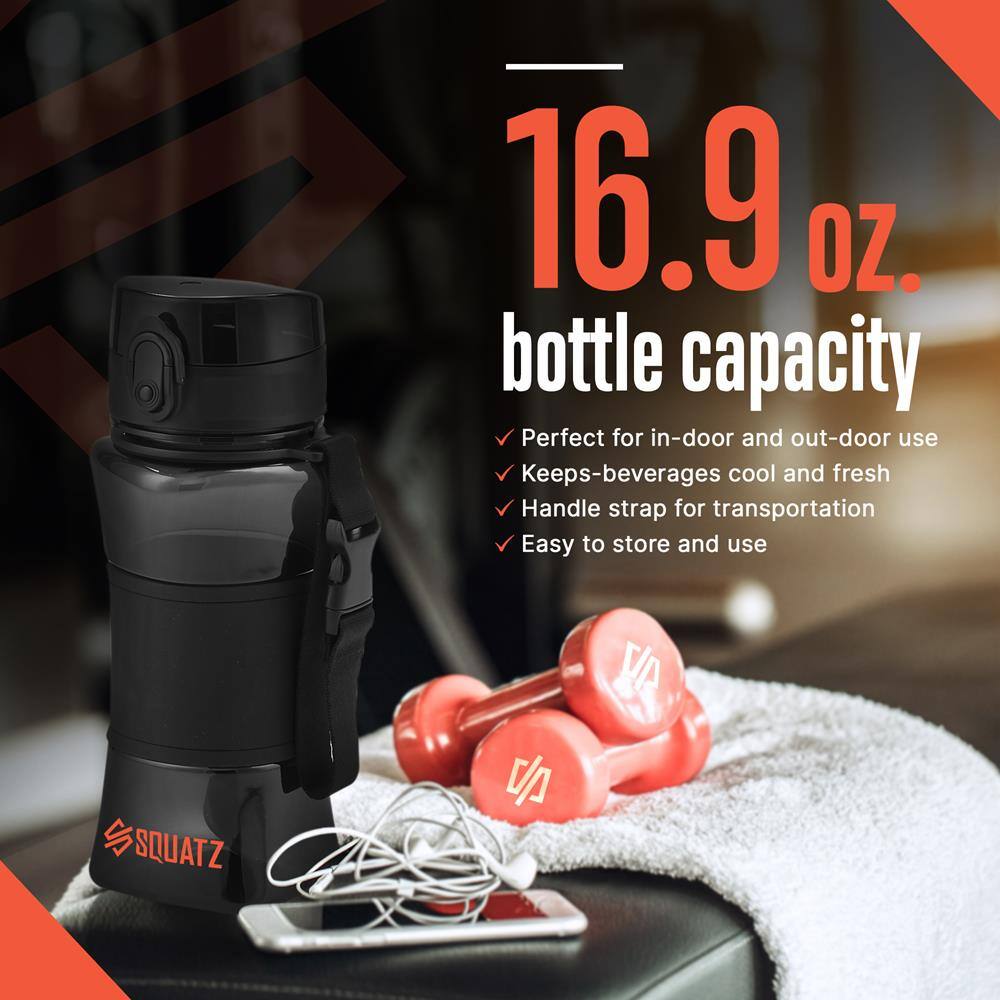16.9 oz. bottle capacity  
Perfect for in-door and out-door use  
Keeps beverages cool and fresh  
Handle strap for transportation  
Easy to store and use  

SQUATZ