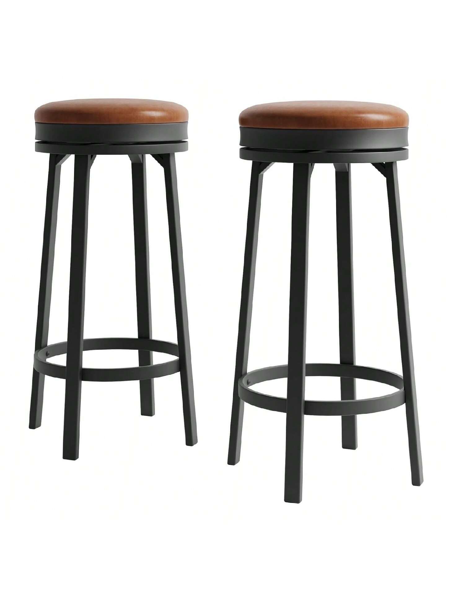 Back. GARVEE - 30" Swivel Bar Stools Set of 2 with Footrest, Modern Counter Height Barstools with PU Leather Upholstered, Brown - Brown.