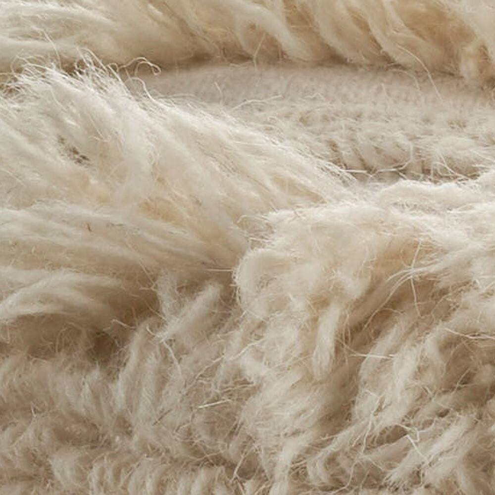 Alt View 2. Hivvago - Hivvago 18 Inch Cotton Round Striped Pouf Ottoman - Ivory.