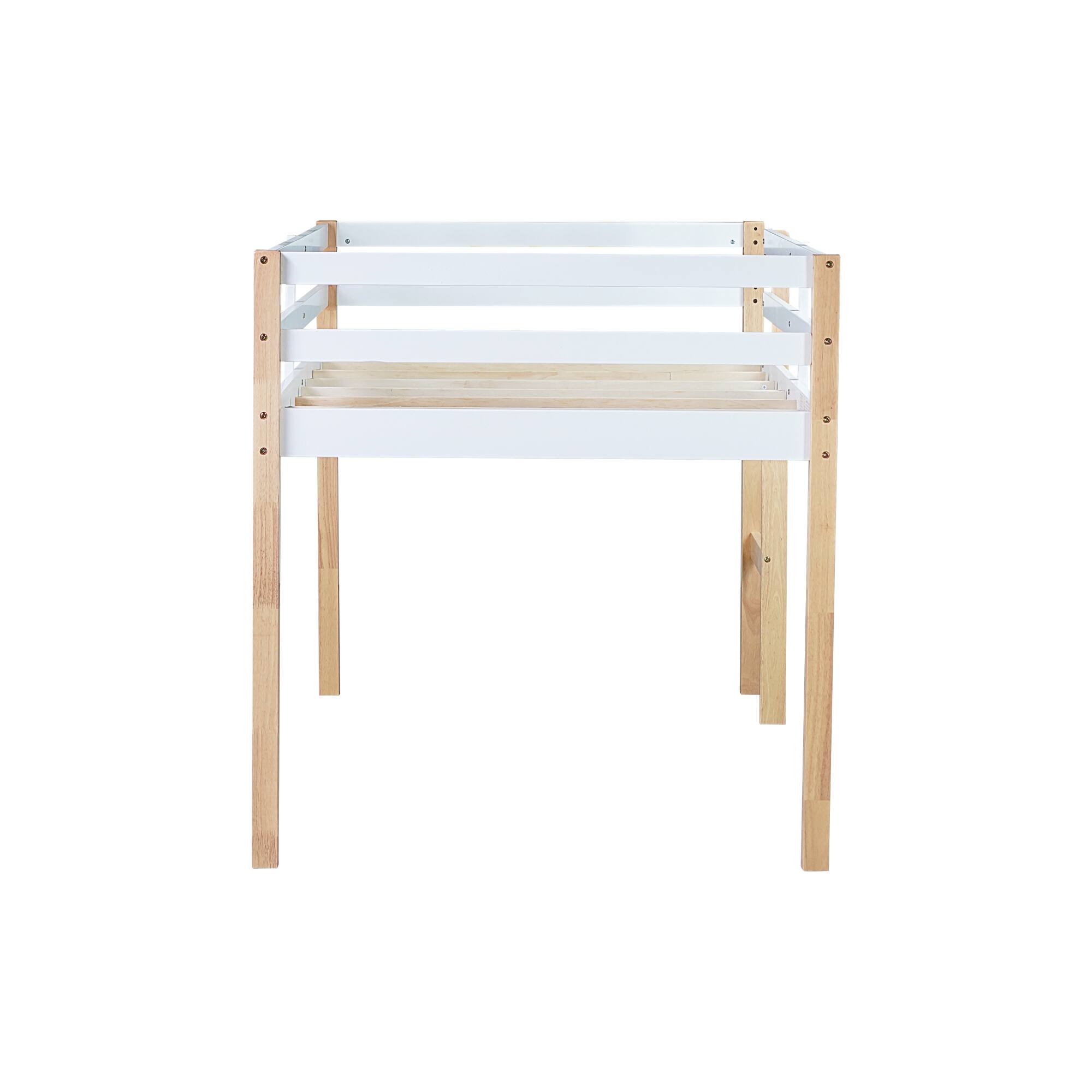 Alt View 4. GOODSILO - Solid Wood Twin Loft Bed with Ladder and Strengthened Slats for Enhanced Stability and Space Optimization - Natural+White.