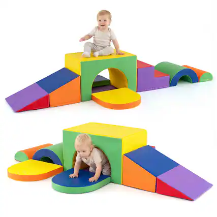 Front. Gymax - Gymax 7PCS Soft Foam Climbing Blocks Set w/Slide & Tunnel Waterproof & Easy to Clean - Multicolor.