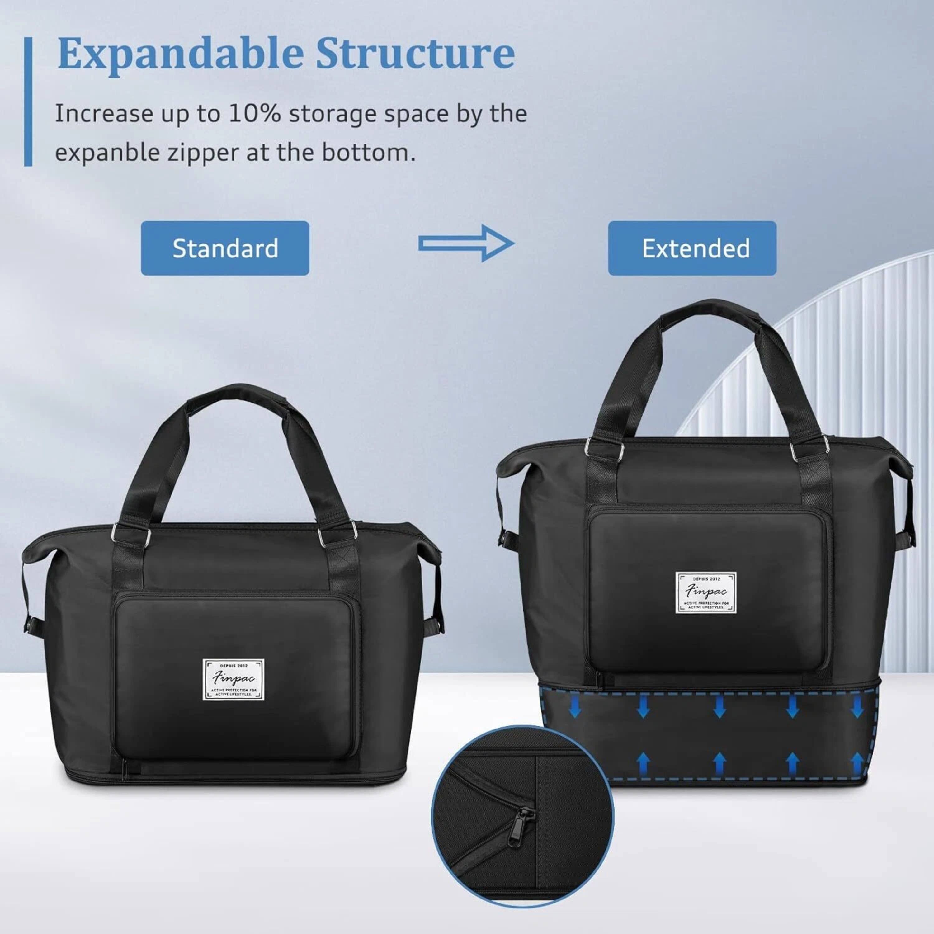 Expandable Structure  
Increase up to 10% storage space by the expandable zipper at the bottom.  
Standard Extended