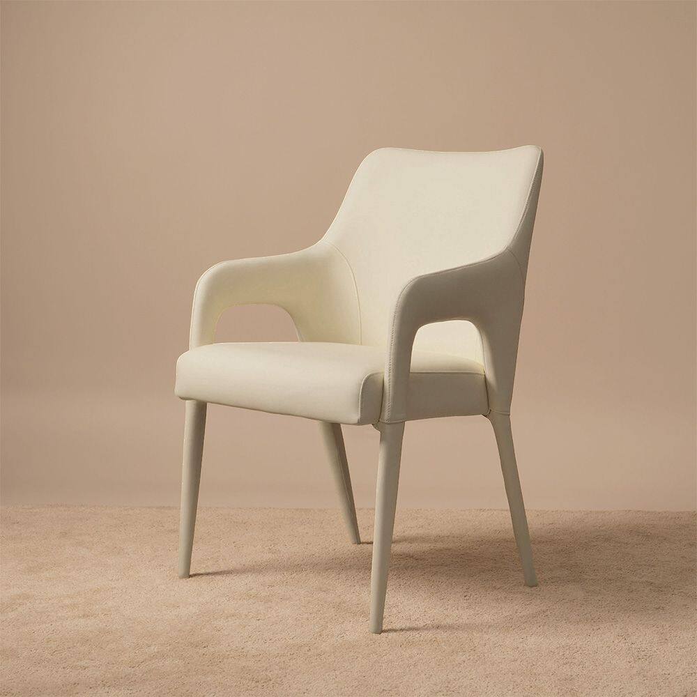Alt View 2. POVISON - Modern Leather Dining Chairs with Arms Set of 2, Upholstered Dining Chairs, Accent Chairs for Living Room, Beige - Beige.