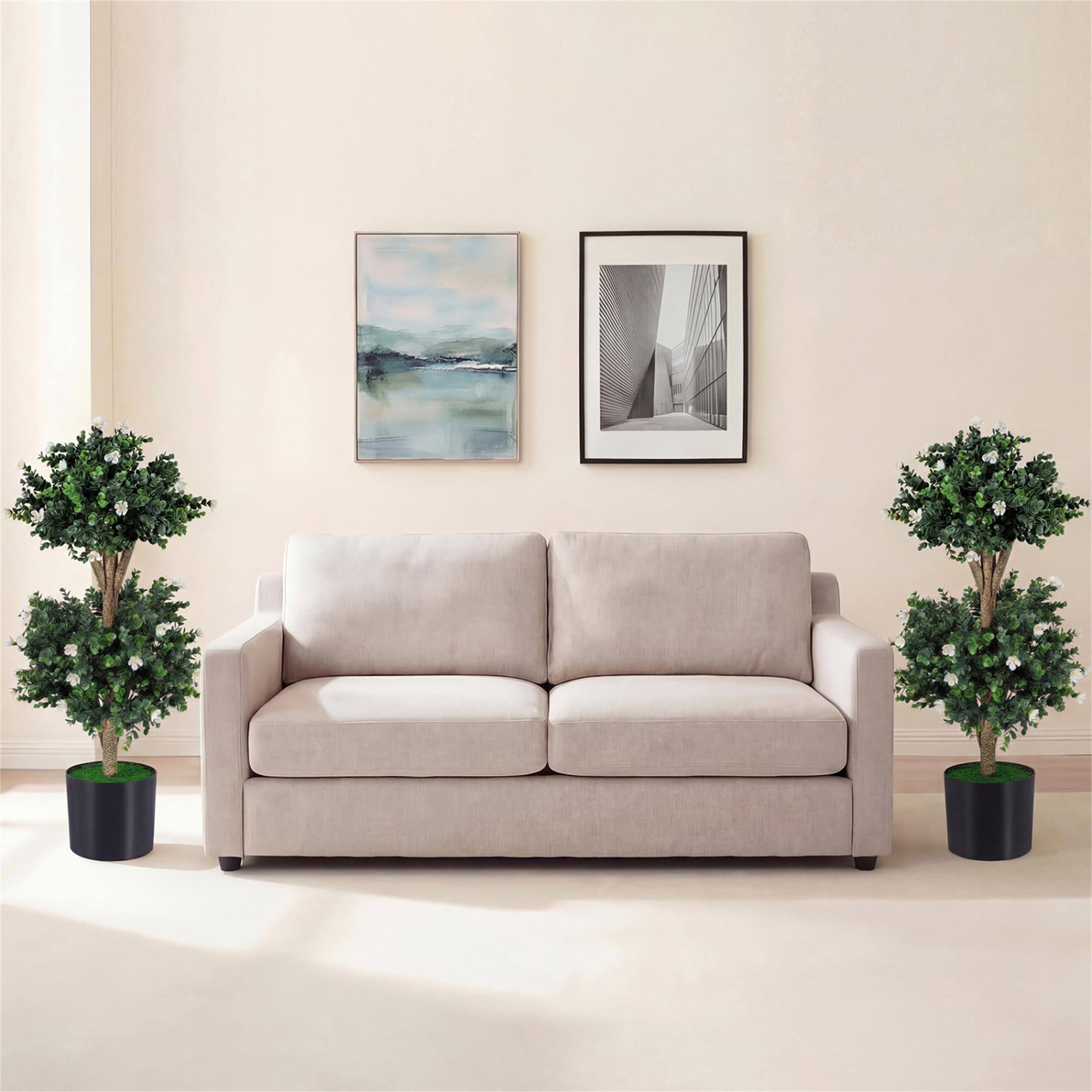 Alt View 2. Boyel Living - 2 Pack 36" Artificial Double Ball Boxwood Topiary Tree with 41 Blossoms-White - White.