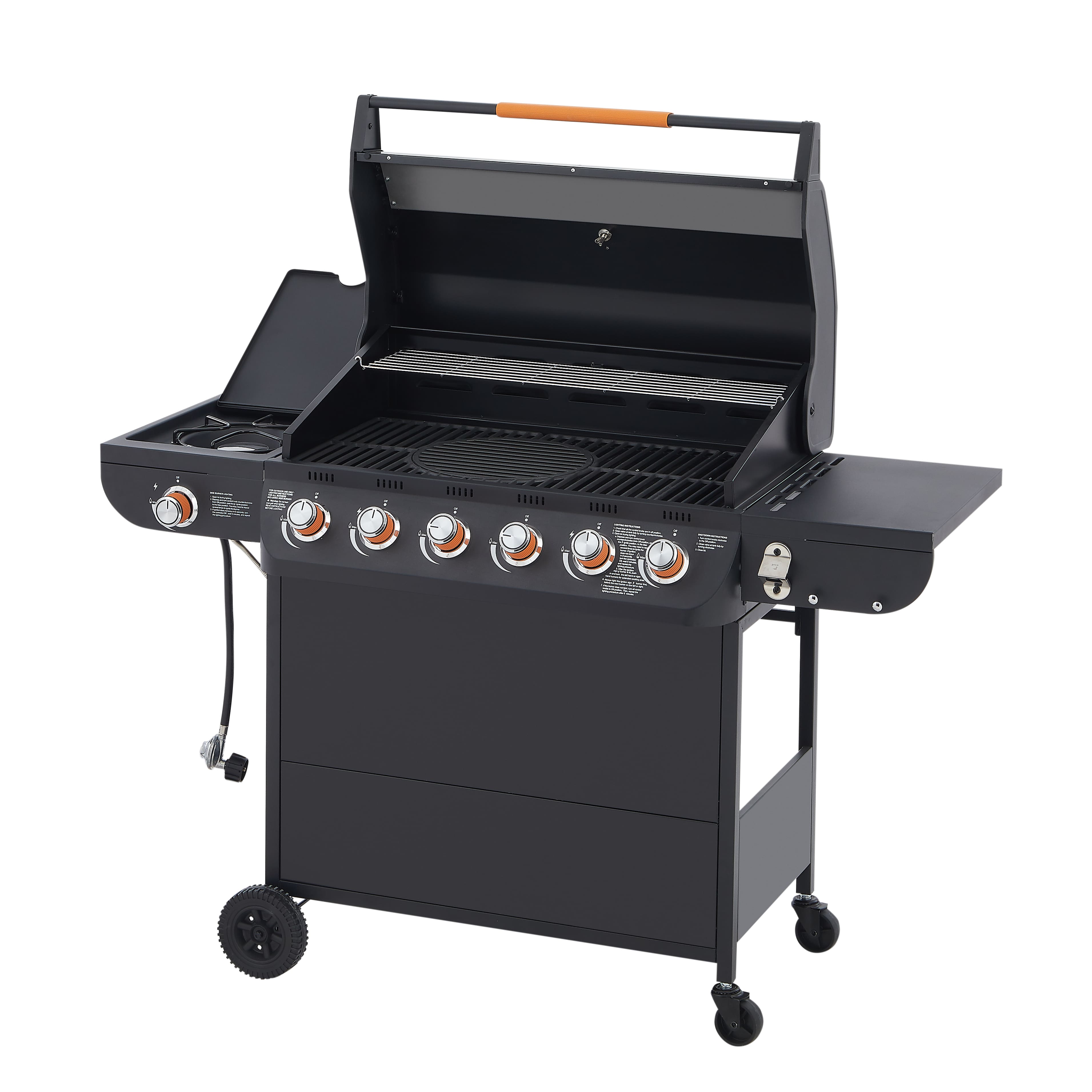 COWLOWN - 6 Burner Propane Gas Grill with Side Burner 72000 BTU Stainless Steel Cast Iron Grates Black
